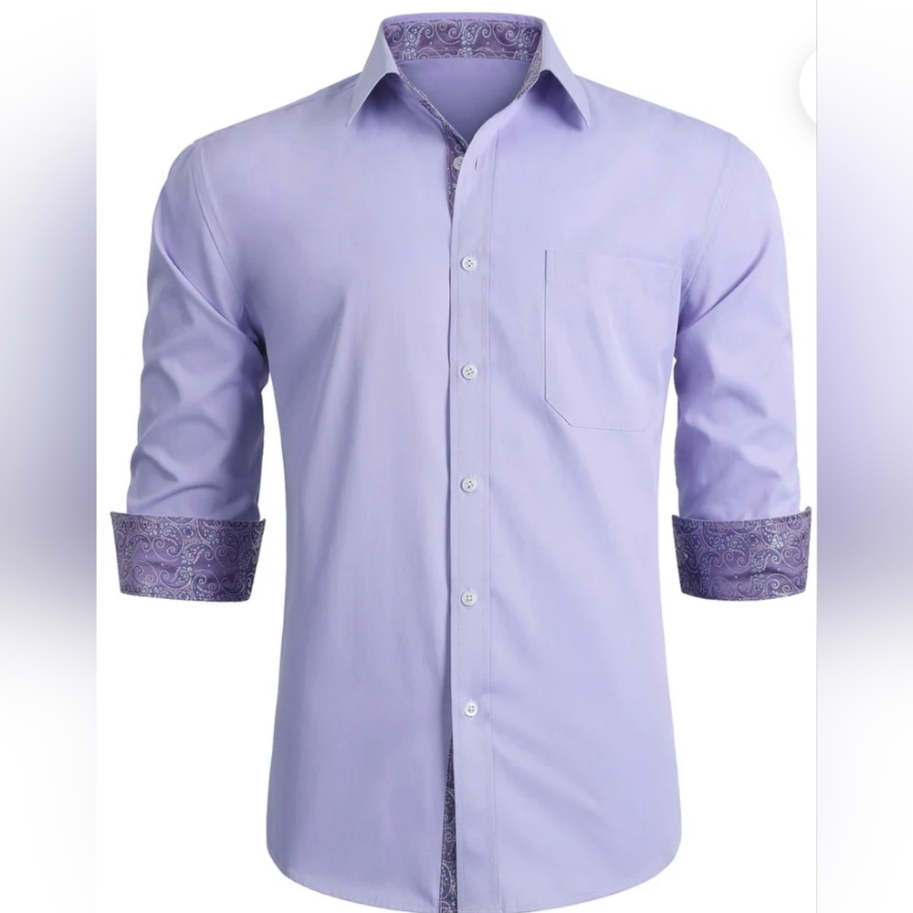 Lavender Men's Shirt with Paisley Accents By Hisdern, MENS M